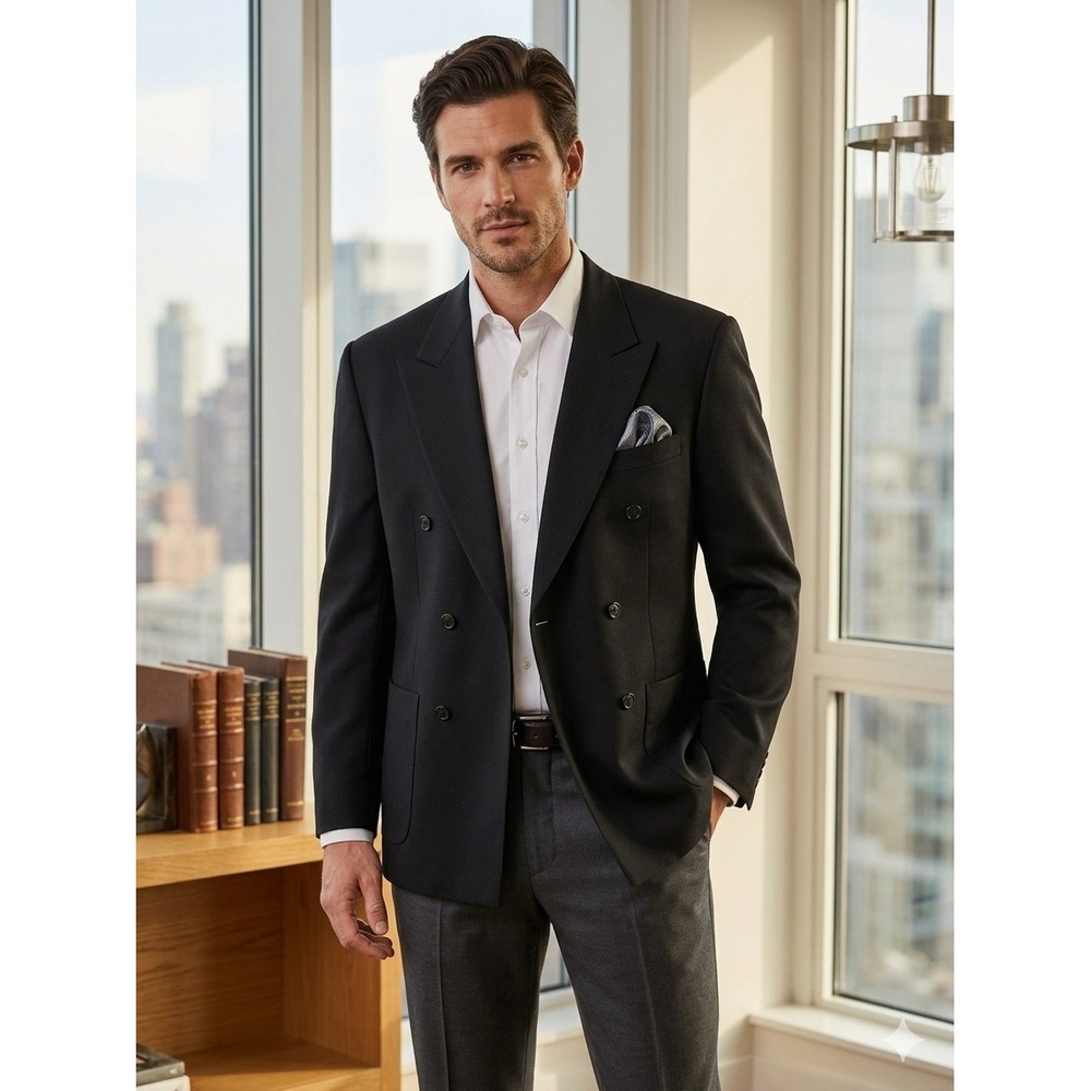 Lubiam‎ 1911 Double Breasted Blazer Virgin Wool Fintes Biella Made in Italy 42L